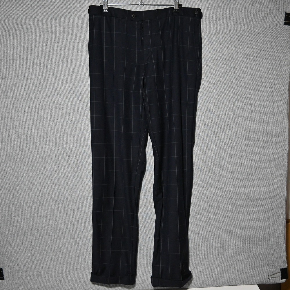 Suit Supply Dress Pants Mens Wool Windowpane Check 37x33 Navy Blue
